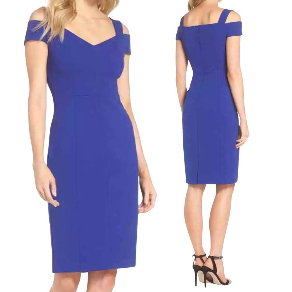 Eliza J Sheath Dress Cold Off Shoulder Sweetheart Knee Length Cobalt Blue NEW 2P